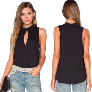 We The Free Faye tank - black, ribbed, long line, keyhole detail